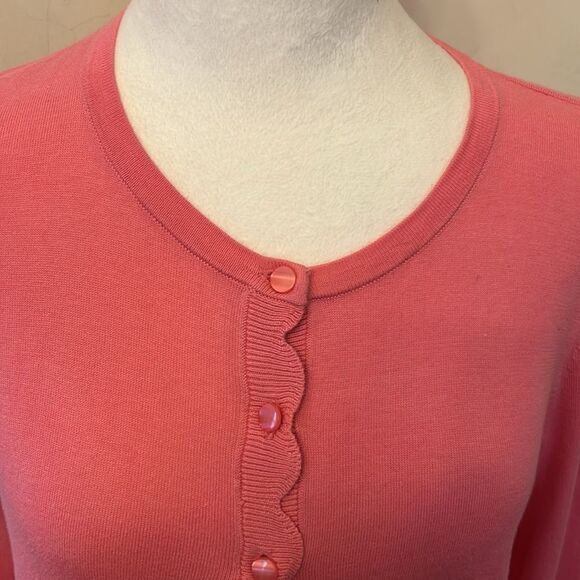 Talbots pink 3/4 length sleeve scalloped hem cardigan Size MP EUC - Picture 3 of 8